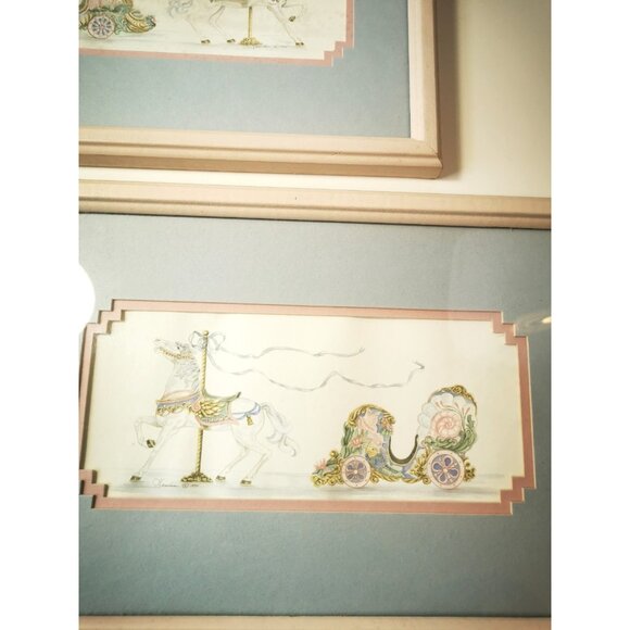 Art Prints Vintage Judy F  Faucher Carousel Horse Carriage Prints  1990 Signed - Picture 9 of 16